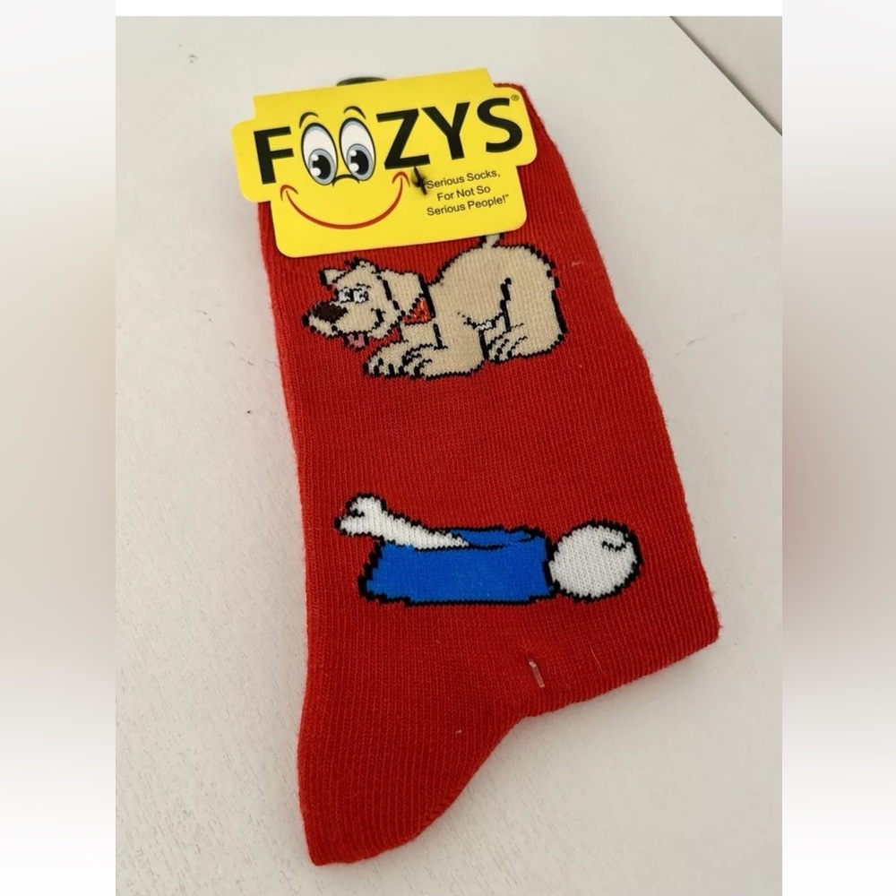 NWT Foozy’s Red Dog & Bowl socks size 9-11 Doberman Pinscher